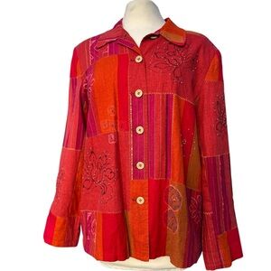 Vintage Linen Patchwork Floral Sequin Embroidery Jacket